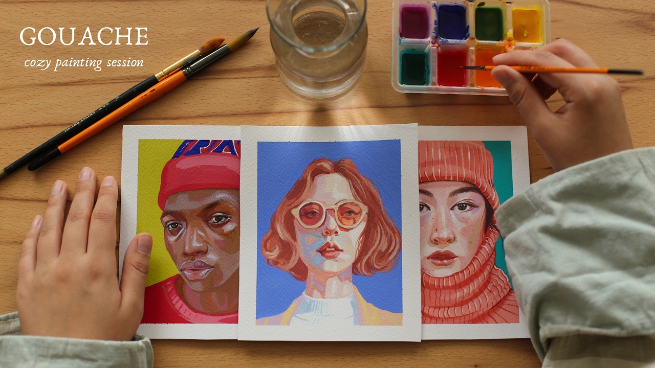 3 Portraits, Only 7 Colors | A Quiet Gouache Session