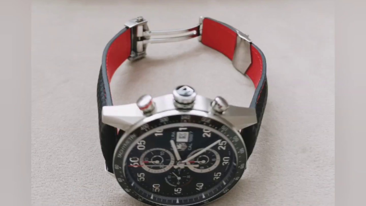 New red & black carbon fibre print strap for TAG Heuer Carrera Calibre 1887