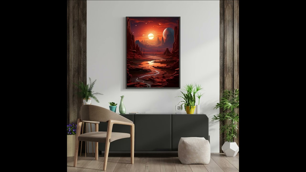 Ethereal Martian Vista: Cosmic Landscape Art Print Featuring Alien Desert and Serpentine River