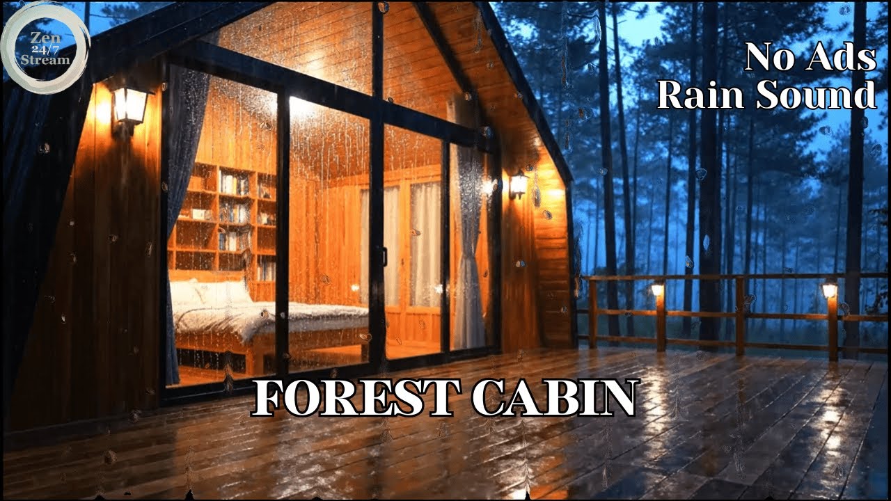 NO ADS Cozy Forest Cabin Rain & Distant Thunder | Sleep, Study, Relax. #sleepaid #rainsound