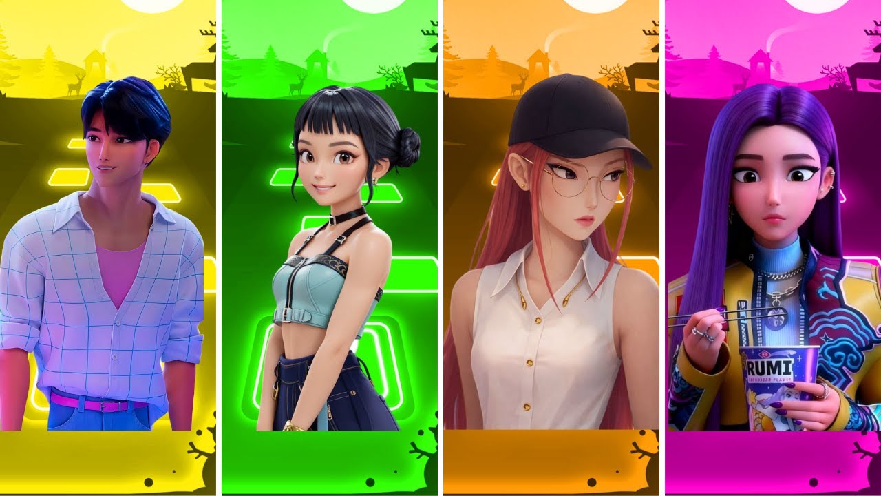 🎶 Jinu 🆚 Zoey 🆚 Mira 🆚 Rumi | K-pop Demon hunters Tiles Hop EDM Rush