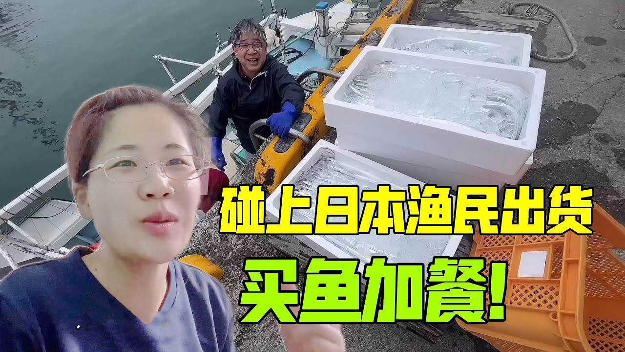 路過日本港口，碰上漁民出貨，太難得了，閨女看上癮了拉都拉不走