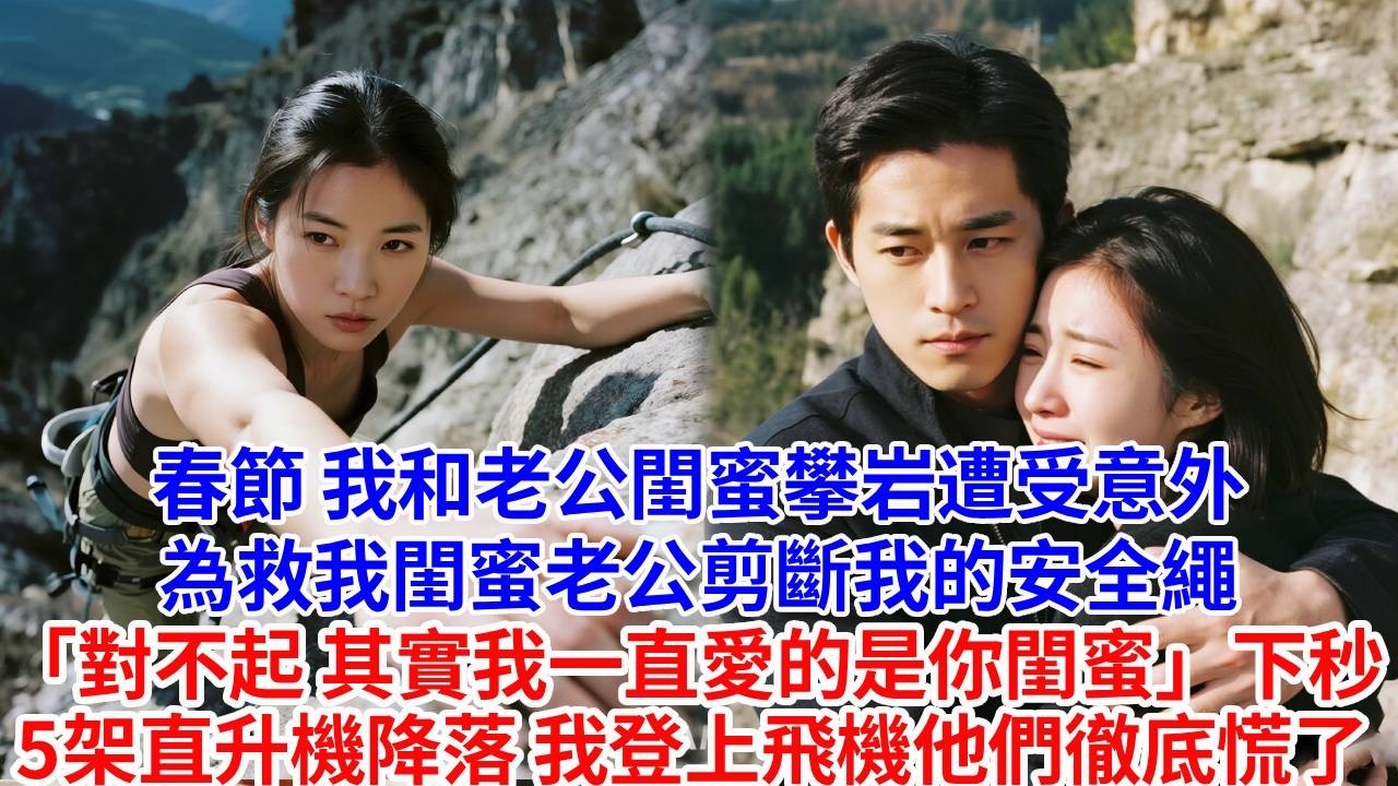春節，我和老公閨蜜攀岩遭受意外。老公剪斷我的安全繩，減輕重量，「對不起，其實我一直愛的是你閨蜜。」下秒5架直升機降落，我登上飛機，他們徹底慌了。#婆媳故事#為人處世#生活經驗#情感故事#故事