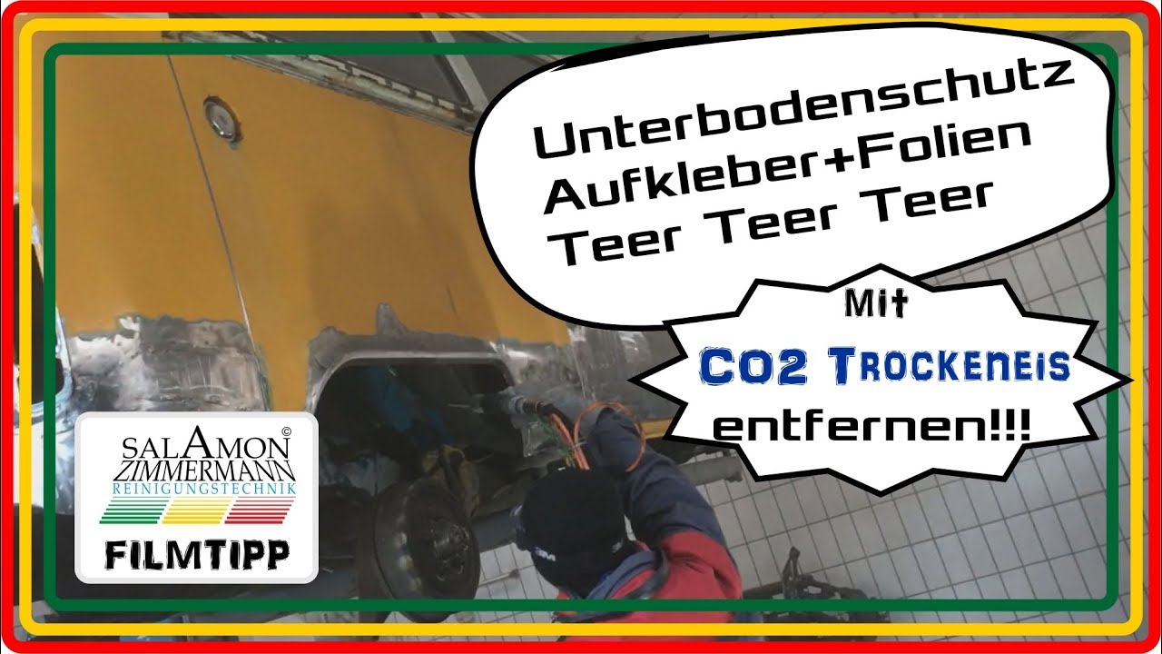 Unterbodenschutz, Aufkleber und dicken Teer mit CO2 Trockeneis entfernen