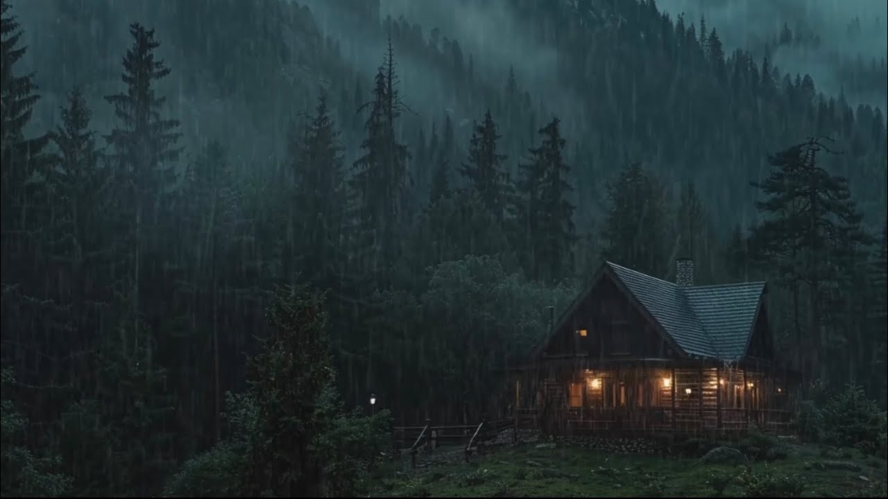 Gentle Rain Outside a Forest Cabin | 1 Hour Ambience