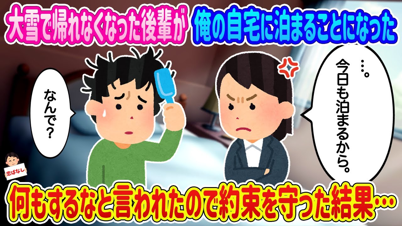 【2ch馴れ初め】大雪で帰れなくなった後輩が俺の自宅に泊まることになった→何もするなと言われたので約束を守った結果…【伝説のスレ】