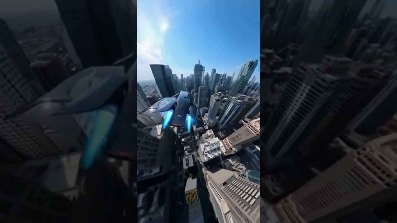 Futuristic Flying Car in Los Angeles City