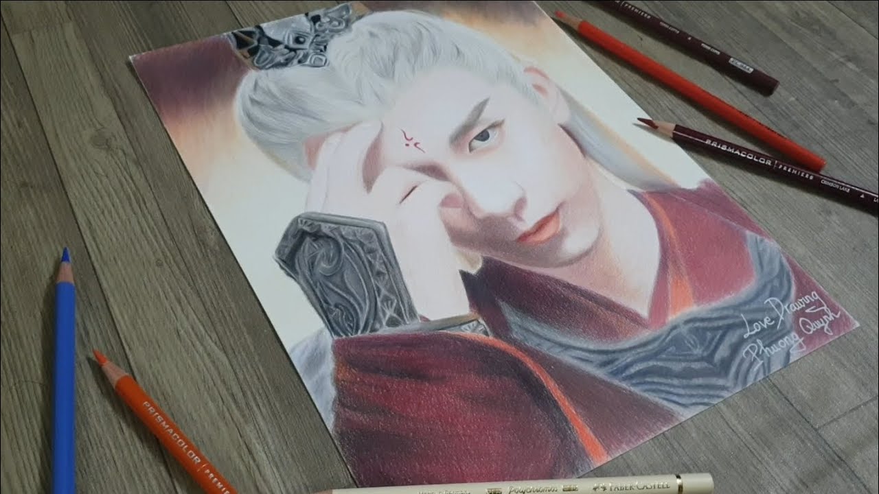 Drawing XuanYe (玄夜) in Immortal Samsara with color pencils