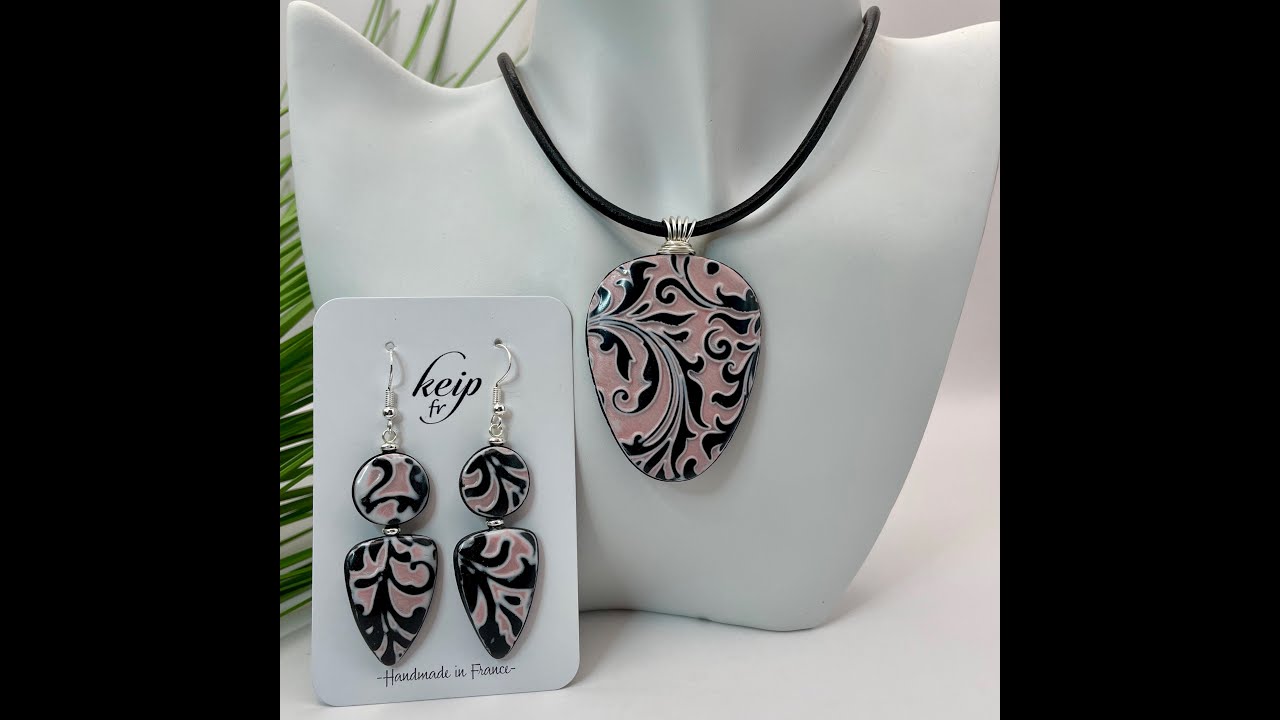 Romantic Baroque Brocade for Valentine's - Transfer Foil on Polymer Clay and my wire bail technique