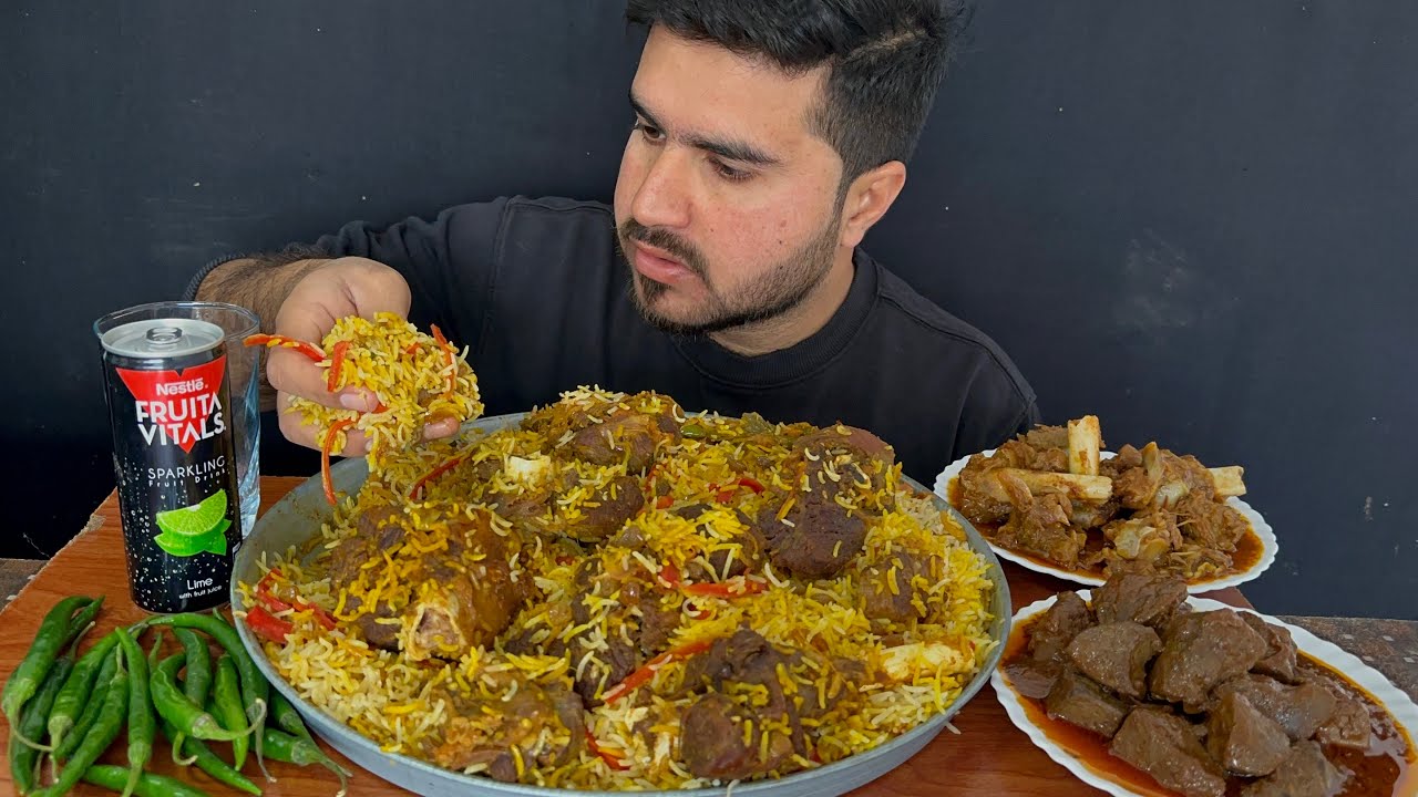 ASMR: EATING SPICY MUTTON BIRYANI+MUTTON CURRY+MUTTON LIVER+GREEN CHILLI+DRINK || REAL MUKBANG