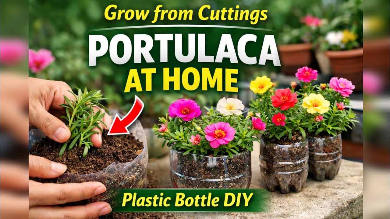 How to Grow Portulaca (Nokchi) from Cuttings at Home | Easy Plastic Bottle Planter DIY