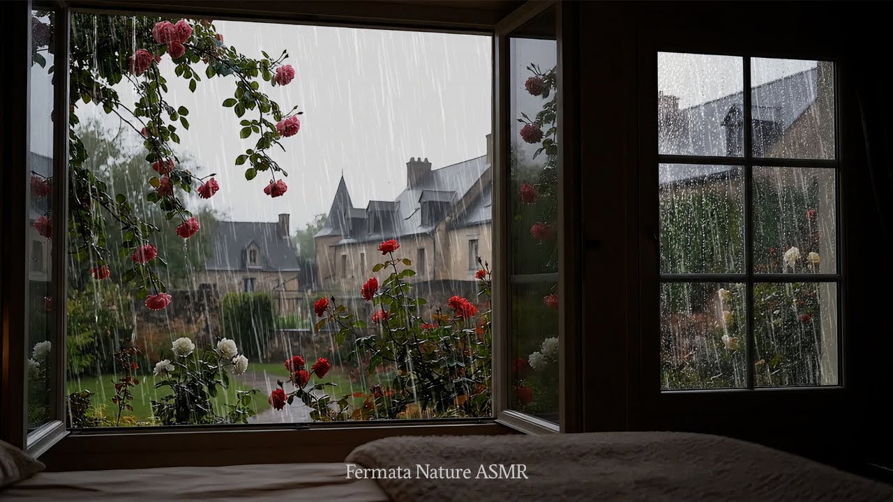 Heavy Rain Sounds 🌧️🌹10 Hours ASMR for Deep Sleep | Rainy Day Ambience