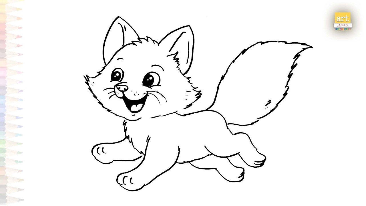 Cute funny Fox drawing easy | Art tutorial | How to draw A Fox running sketch simply | #artjanag