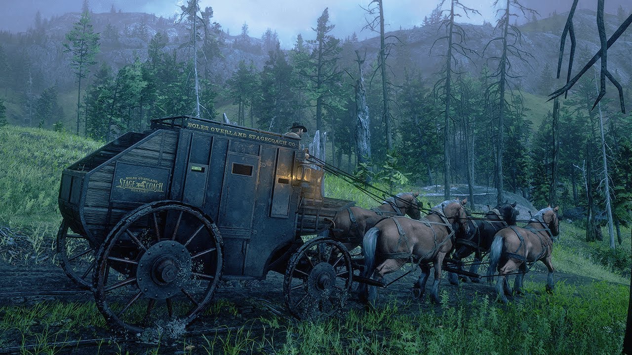 [4K] 1-Hour Thunderstorm Horse Carriage Ride | Red Dead Redemption 2 | RDR2 ASMR