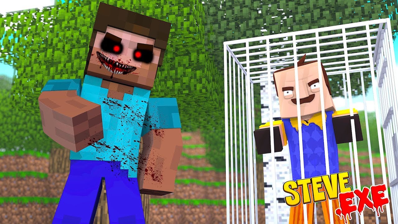 Minecraft STEVE.EXE THREATENS TO KILL HELLO NEIGHBOUR & BABY DUCK!!