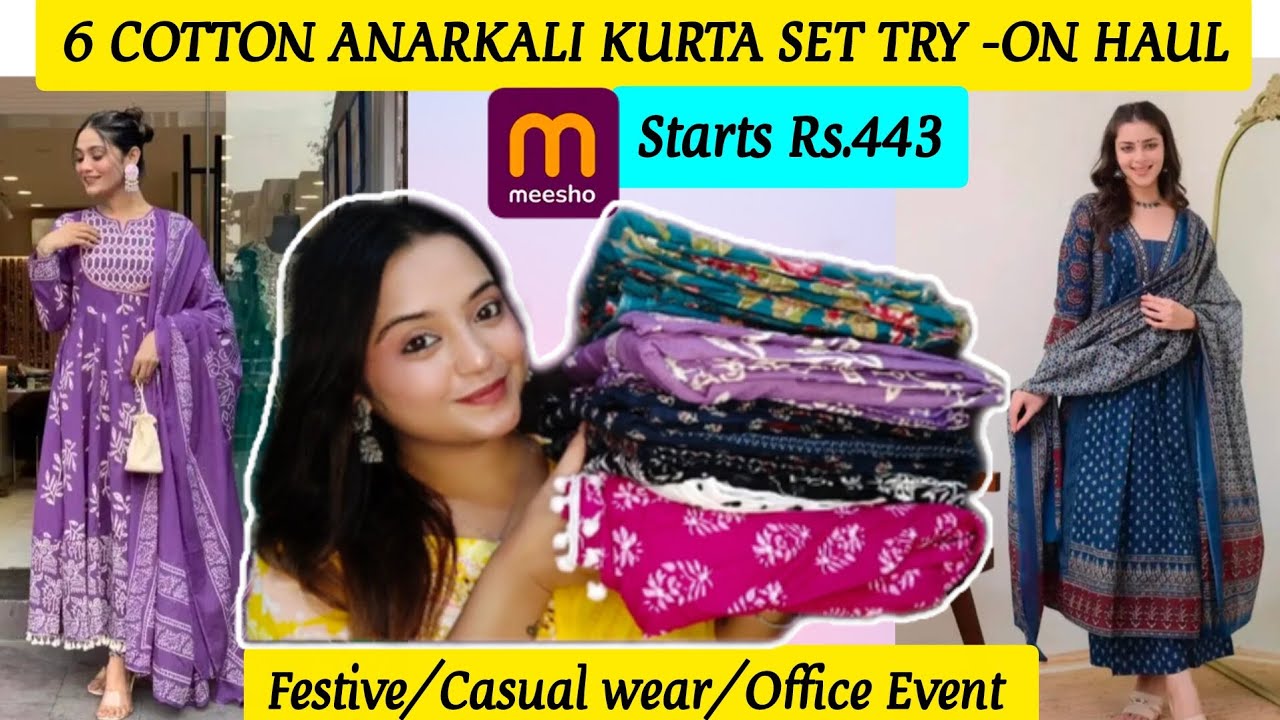 Meesho Festive Cotton Anarkali Kurta/Kurti Set Haul Starting rs.443 #meesho #meeshocottonkurti #wmk 