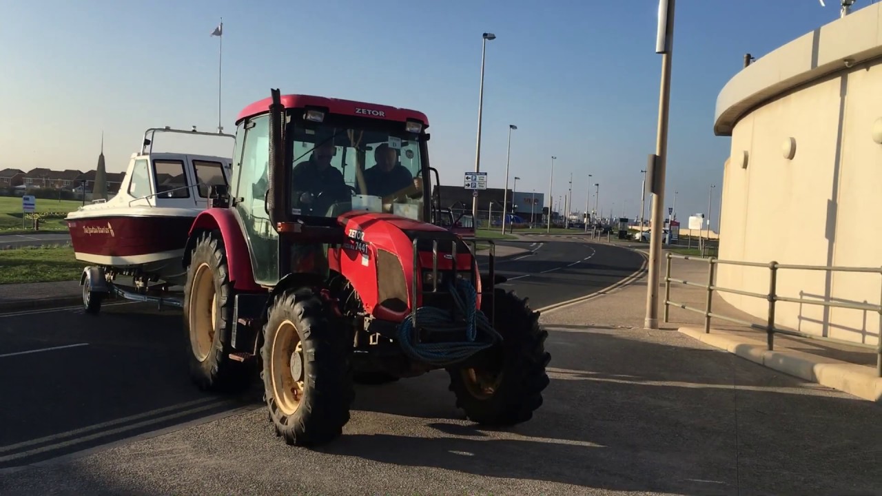 Wyre Boat Angling Club, tractors taking fishing boats out for a day at sea