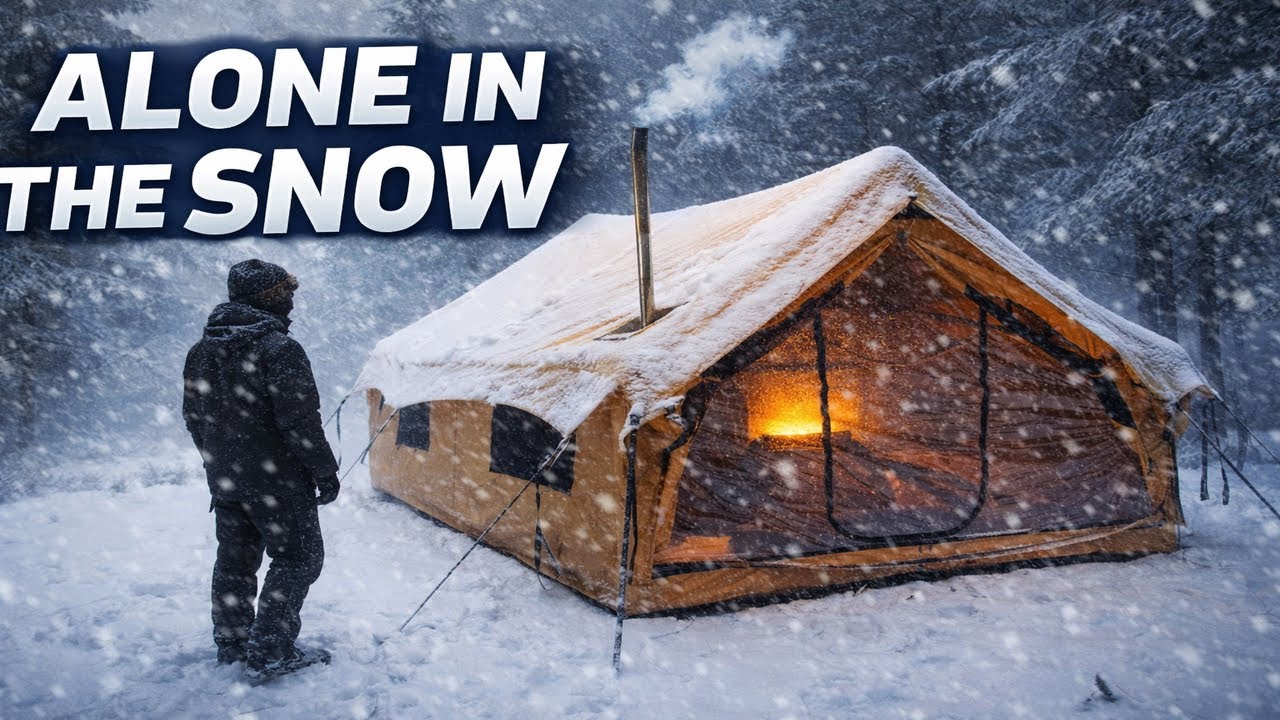 Alone in the Snow: Solo Camping in a Massive Inflatable Hot Tent