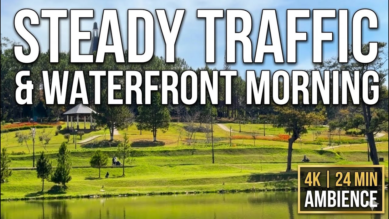 28 Minutes of Lakeside City Flow: Traffic Hum & Blue Skies | 4K Ambience