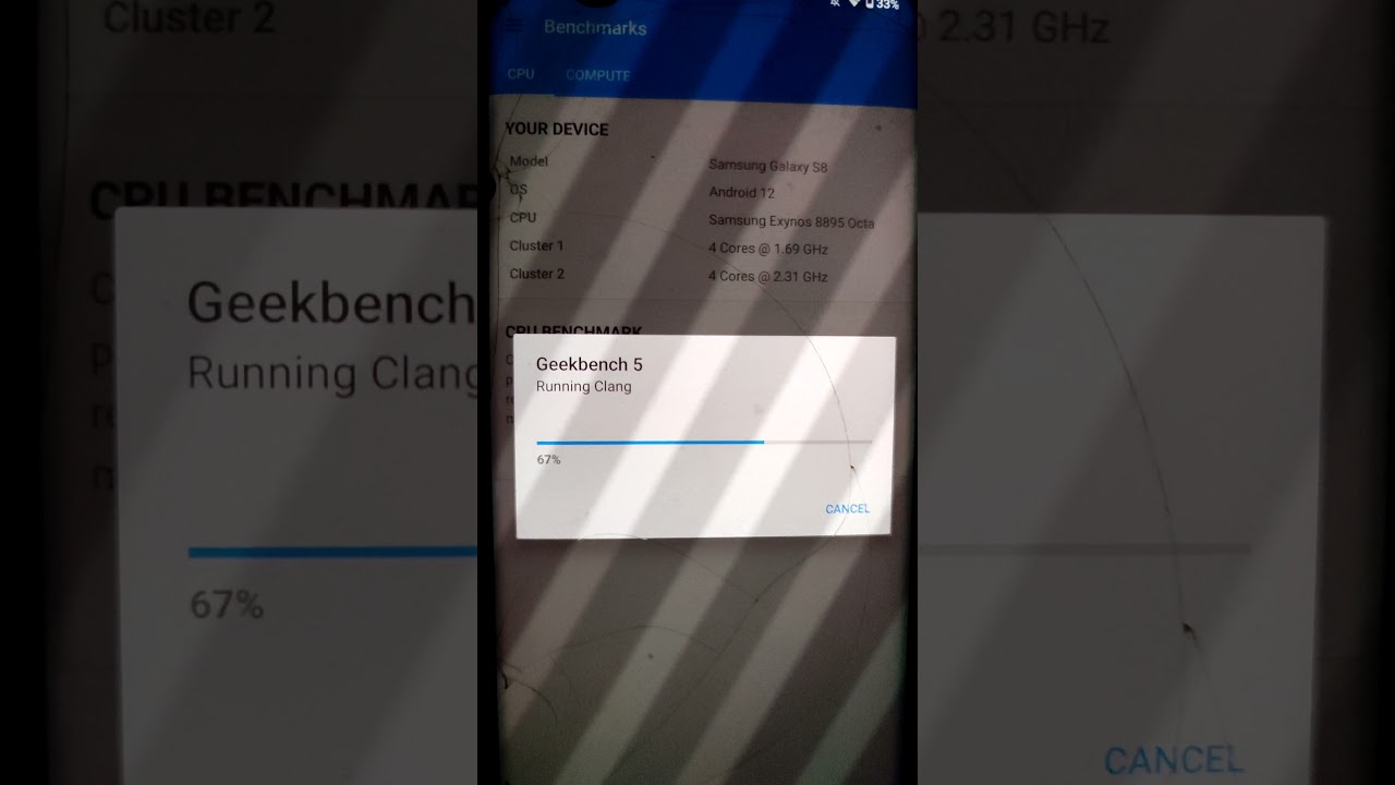 Geekbench on Galaxy S8 with LineageOS 19 Android 12