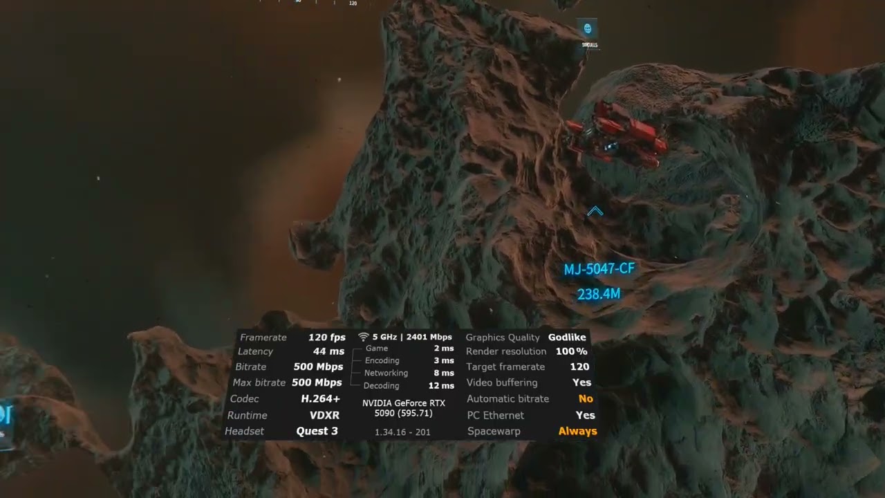 Star Citizen VR на rtx5090 razen 9850x3d тест SSW (Synchronous Spacewarp) VD, поиск Quantanium