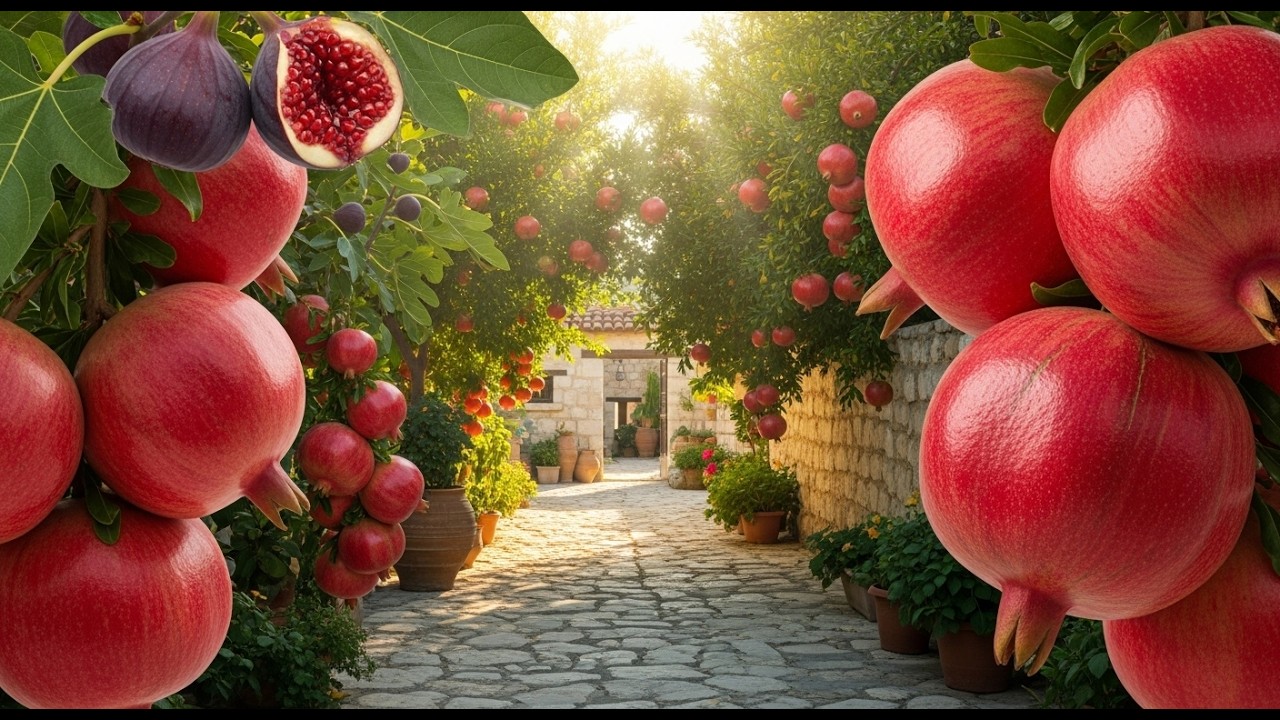 Turkey Pomegranate & Fig Garden ASMR 🍎✨ Giant Red Pomegranates on Ancient Stone Wall