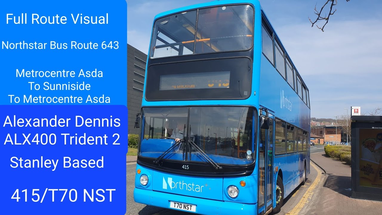 Full Route Visual | Northstar Bus Route 643 | Metrocentre Asda - Sunniside + Return | 415/T70 NST