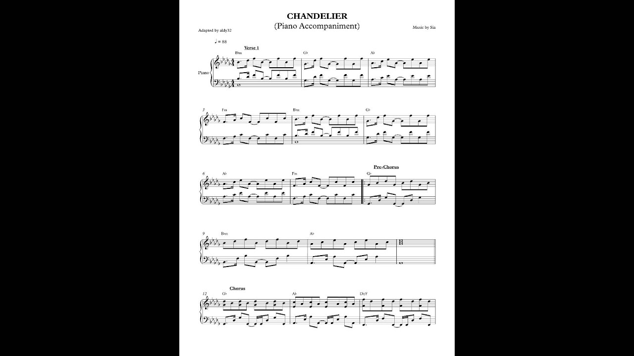 Chandelier - Sia (Piano Accompaniment) by aldy32