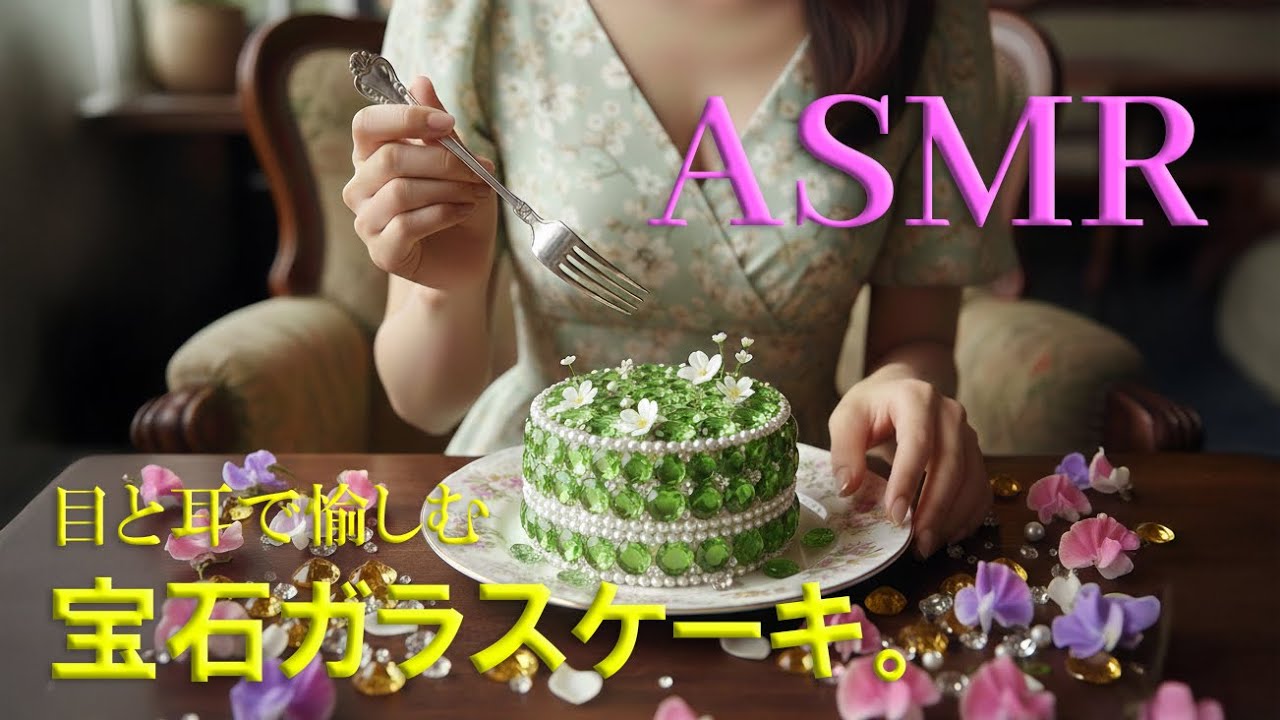 【ASMR×AI】素敵カフェでキラキラの宝石ガラスケーキ。ザクザク、チリン･･･このふしぎな魅力をご堪能ください。