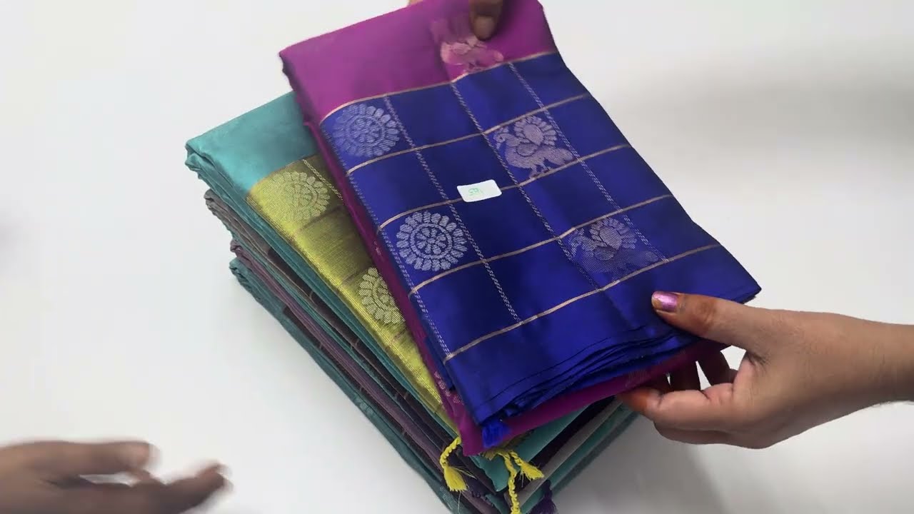 Bottom checked soft silk handloom sarees | double warp | free shipping | varnaa sirumugai