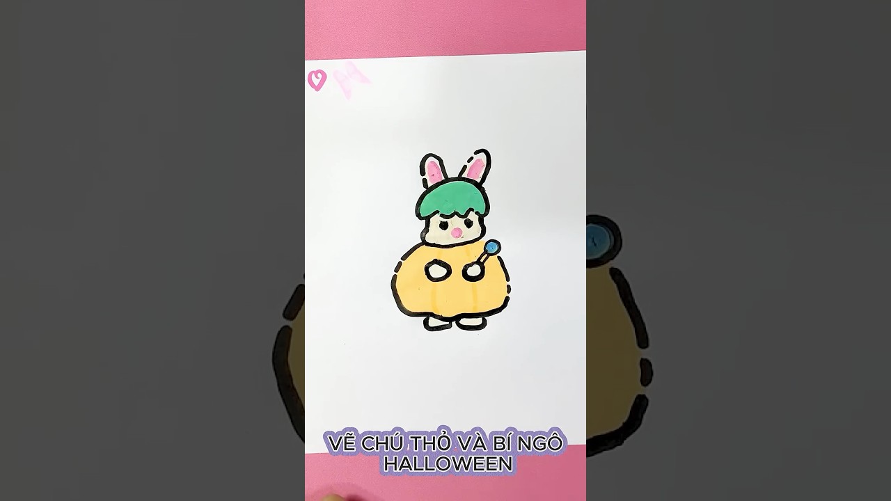 C&aacute;ch vẽ ch&uacute; Thỏ Halloween đơn giản| Hướng dẫn vẽ dễ nhất | Thỏ cute #cuteartdraw #vetranh #cachve