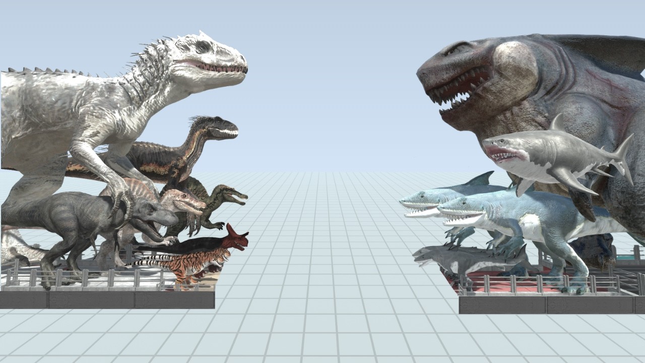 Dinosaurs Bridge Challenge | Megalodon Rex Team vs Indominus Rex - Animal Revolt Battle Simulator