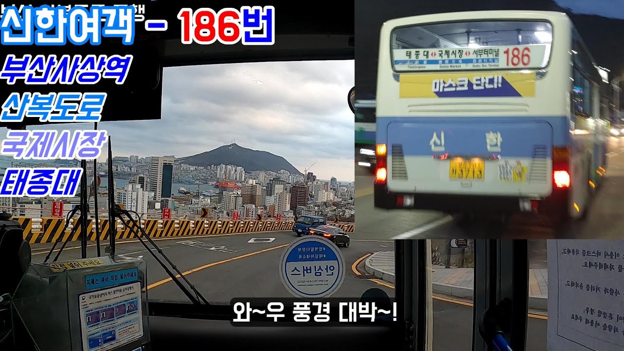 [부산시내버스 신한여객 186번] 부산사상역 - 산복도로 - 국제시장 - 태종대 전 구간 GoPro Full HD 주행영상