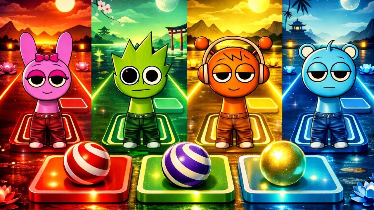 Garnold vs Funbot vs Oren 🎶 Sprunki OC | Ultimate Tiles Hop Battle