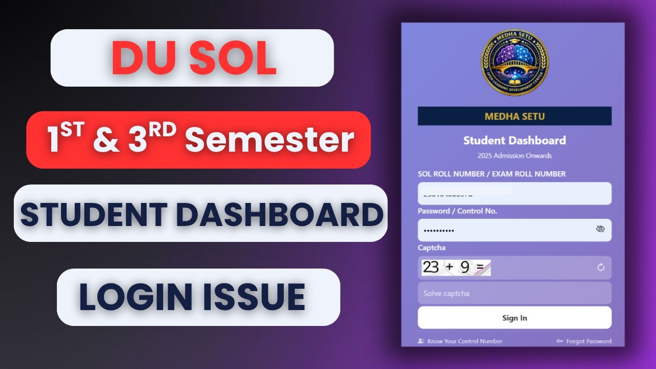 DU SOL Student Dashboard Login 2026 | 1st & 3rd Semester Students | Medha Setu Login | SOL Update