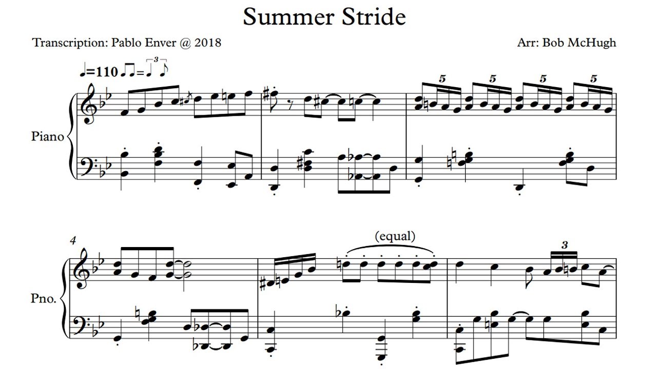 (Transcription) Bob McHugh - Summer Stride (Piano Excerpt)
