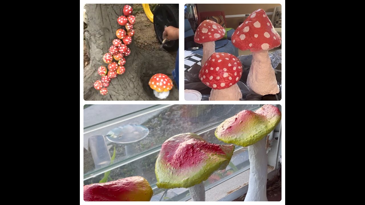 How to make 3 Different Cement Mushrooms for Garden