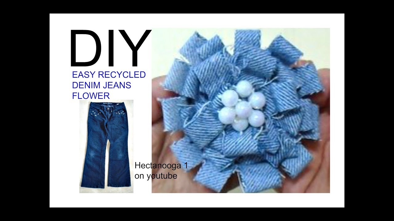 diy-  Recycled DENIM FLOWER # 2, no sew fabric flower accessories, what to do with old jeans