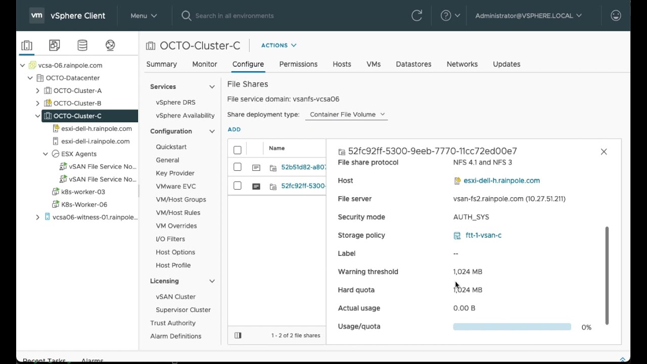 Modifying CSI network access and permissions for vSAN File Services file shares for Kubernetes PVs