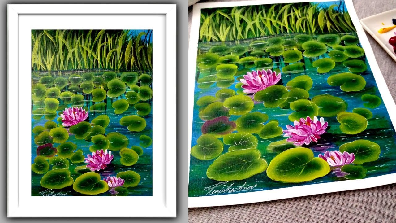 Easy Acrylic Painting Water Lilly - Acrylics - Relaxing Demonstration - Canvas Painting