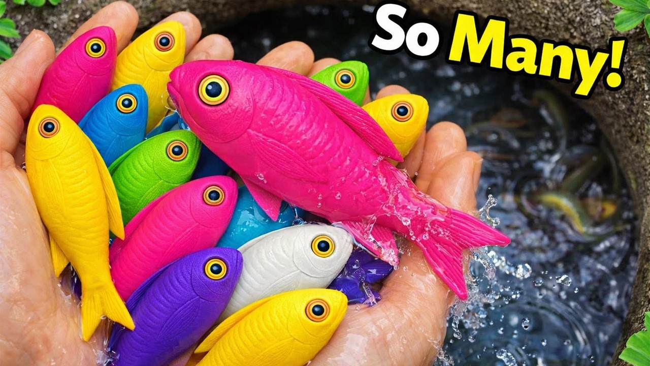 Catch beautiful aquarium fish in small pond baby turtles, pencil fish, rat fish, nemo fish, spider.