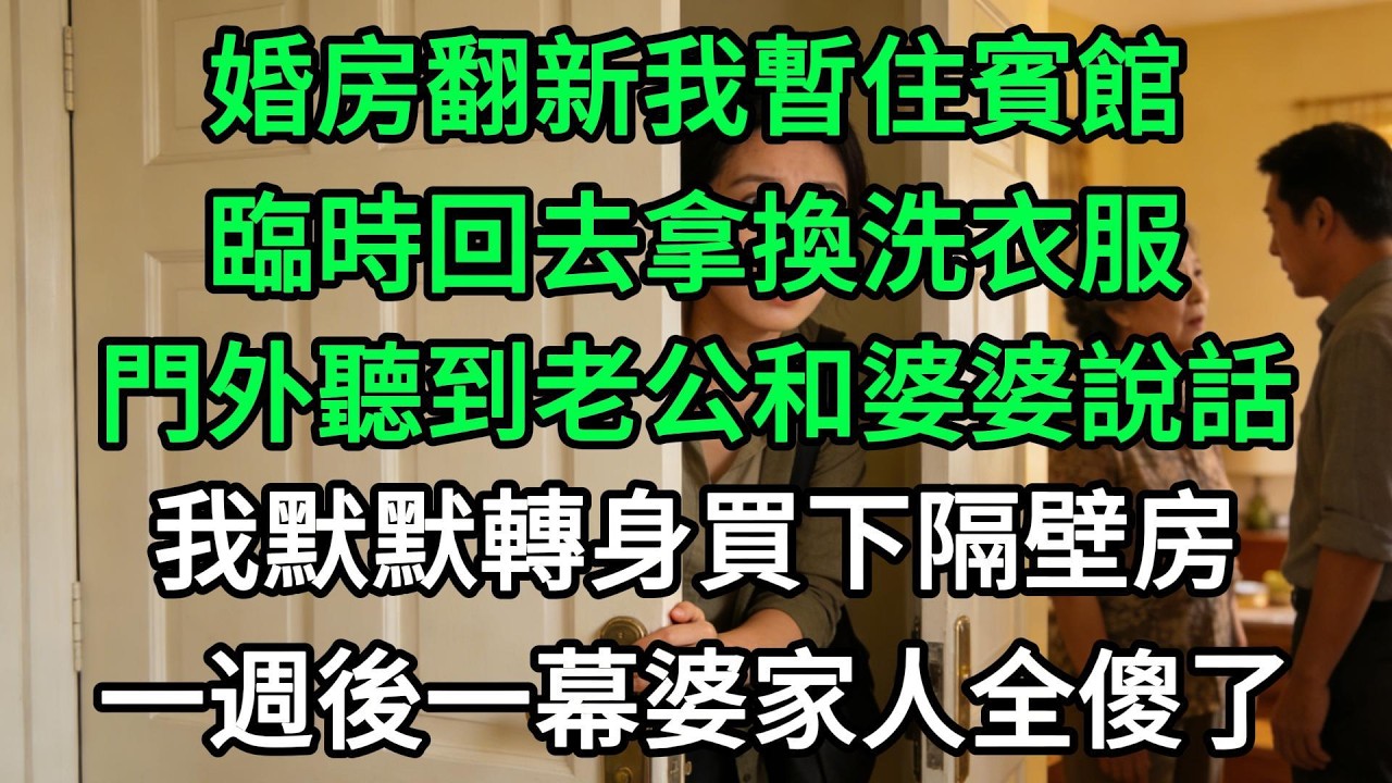 婚房翻新我暫住賓館，臨時回去拿換洗衣服，門外聽到老公和婆婆說話，我默默轉身買下隔壁房，一週後一幕婆家人全傻了#生活經驗#家庭情感