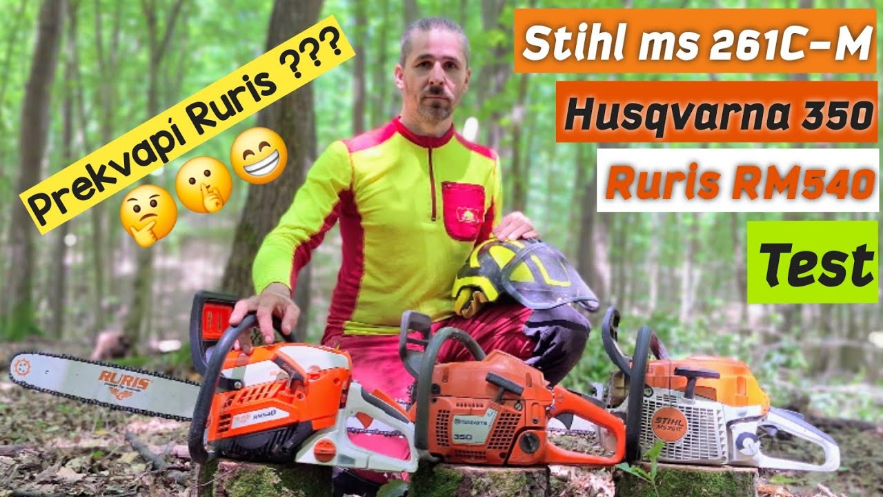 Ruris RM540 против Stihl ms 261C-M против Husqvarna 350. Тест на пониженной скорости, Амлес