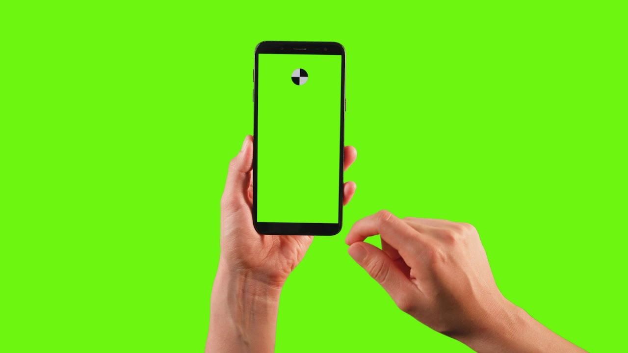 Copyright free green screen video || hands using a cellphone with tracking point on a green