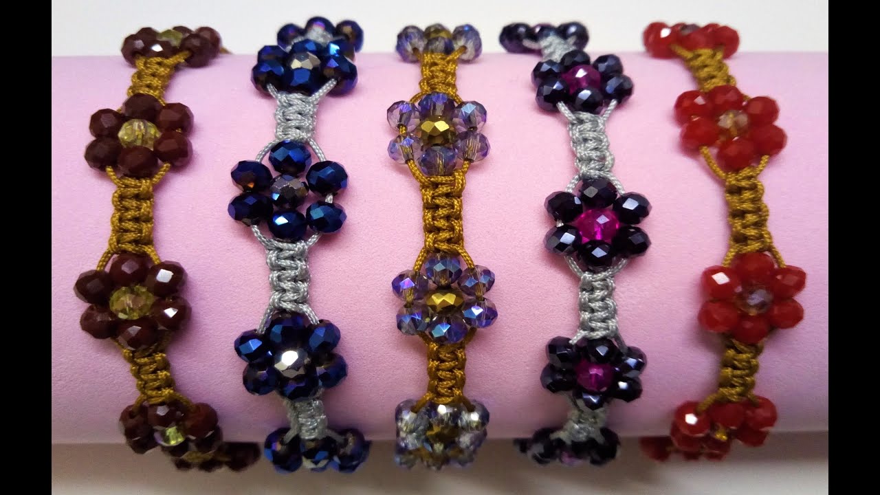 Como hacer una pulsera con nudo plano hecha con hilo chino y cristales