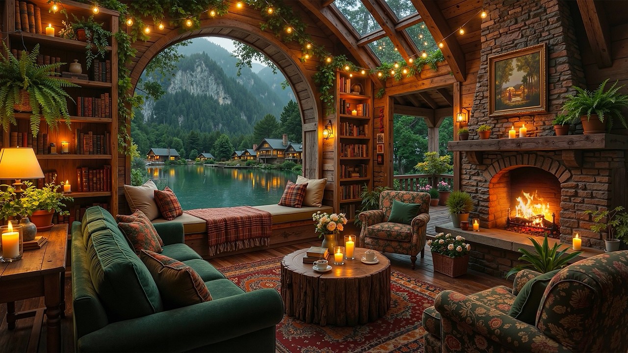 Cozy February Coffee Shop ☕ Relaxing Jazz Piano, Rain Sounds & Fireplace Sounds for Work & Focus