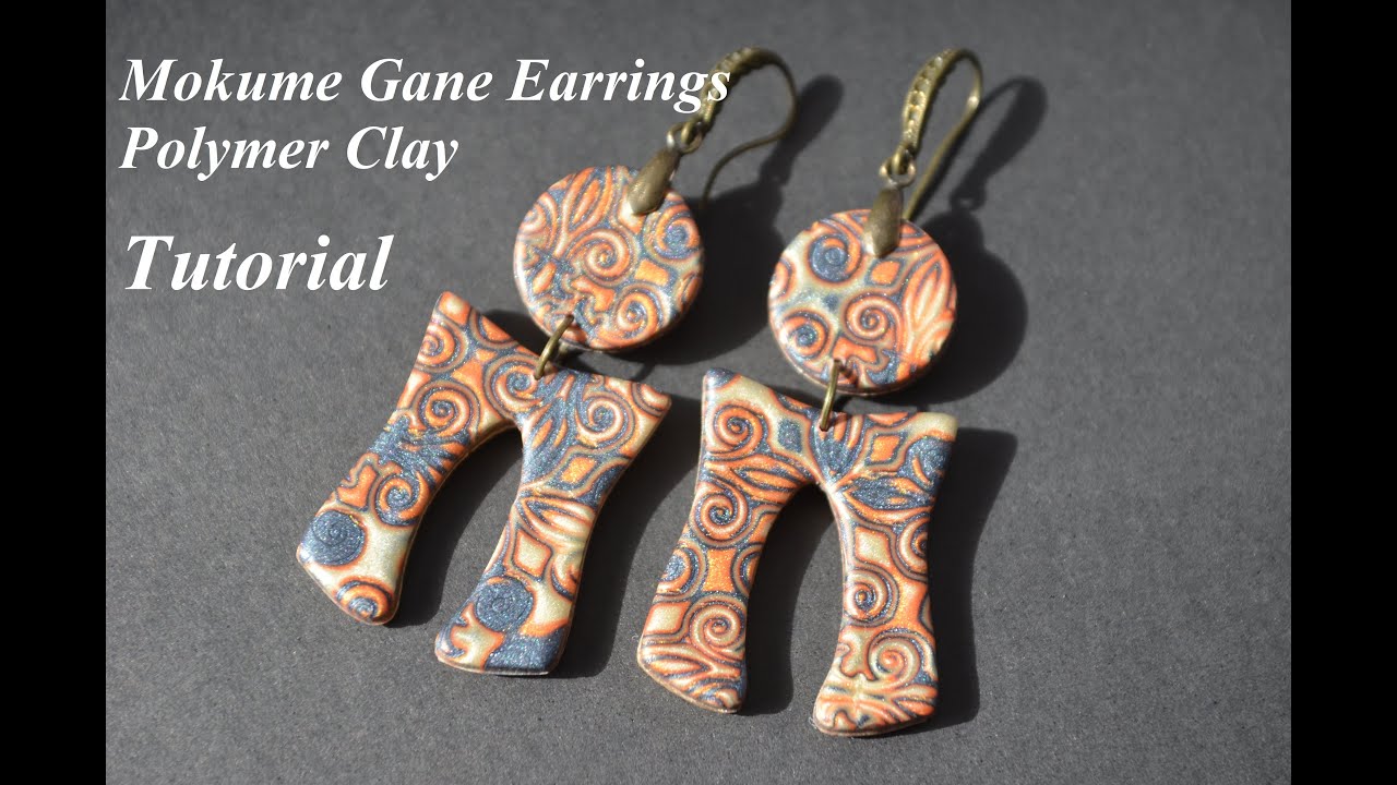 mokume gane earrings polymer clay tutorial Cernit metallic Техника лепки 