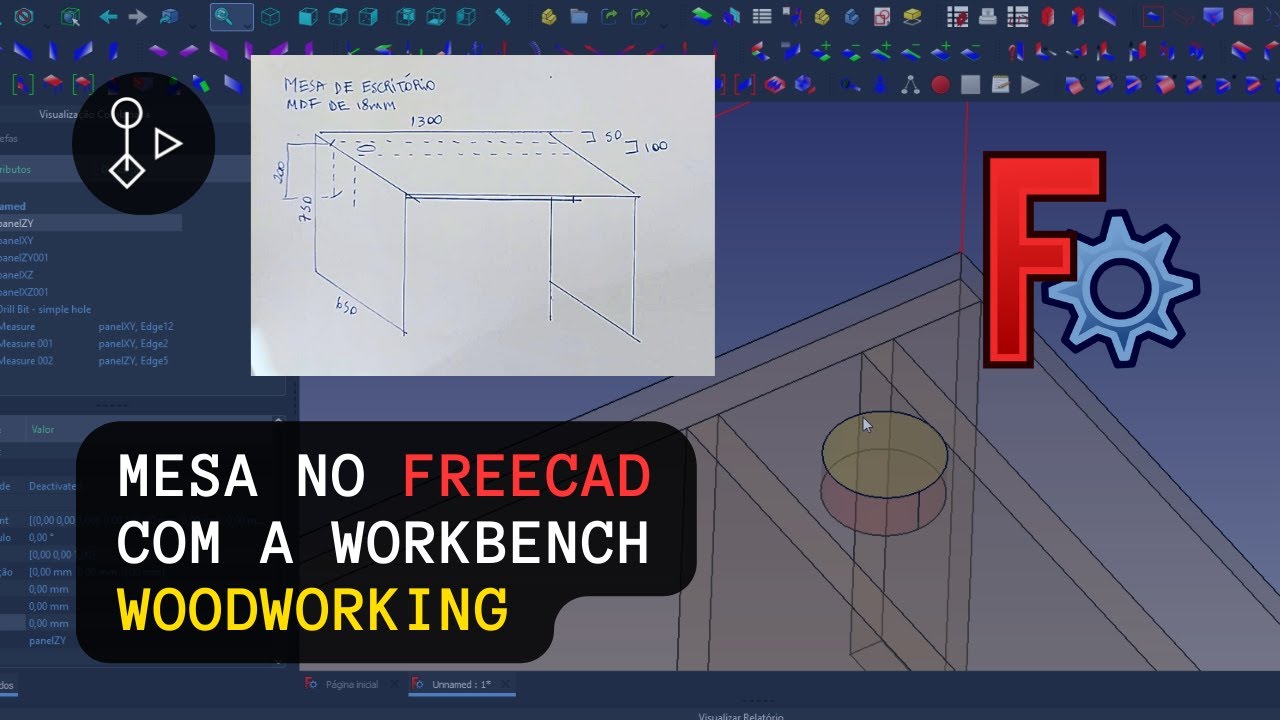 Projetando uma mesa de escritório no Freecad a workbench Woodworking