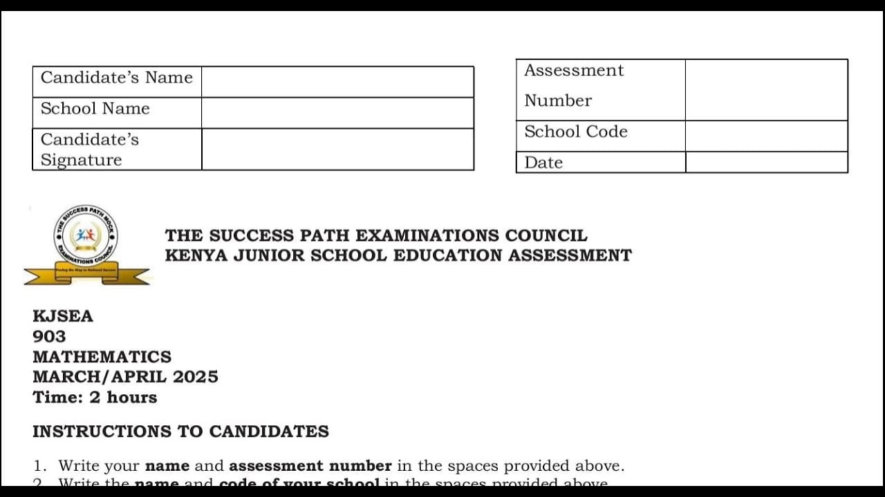 KJSEA 2025 PREPARATIONS, GRADE 9 MATHEMATICS 903