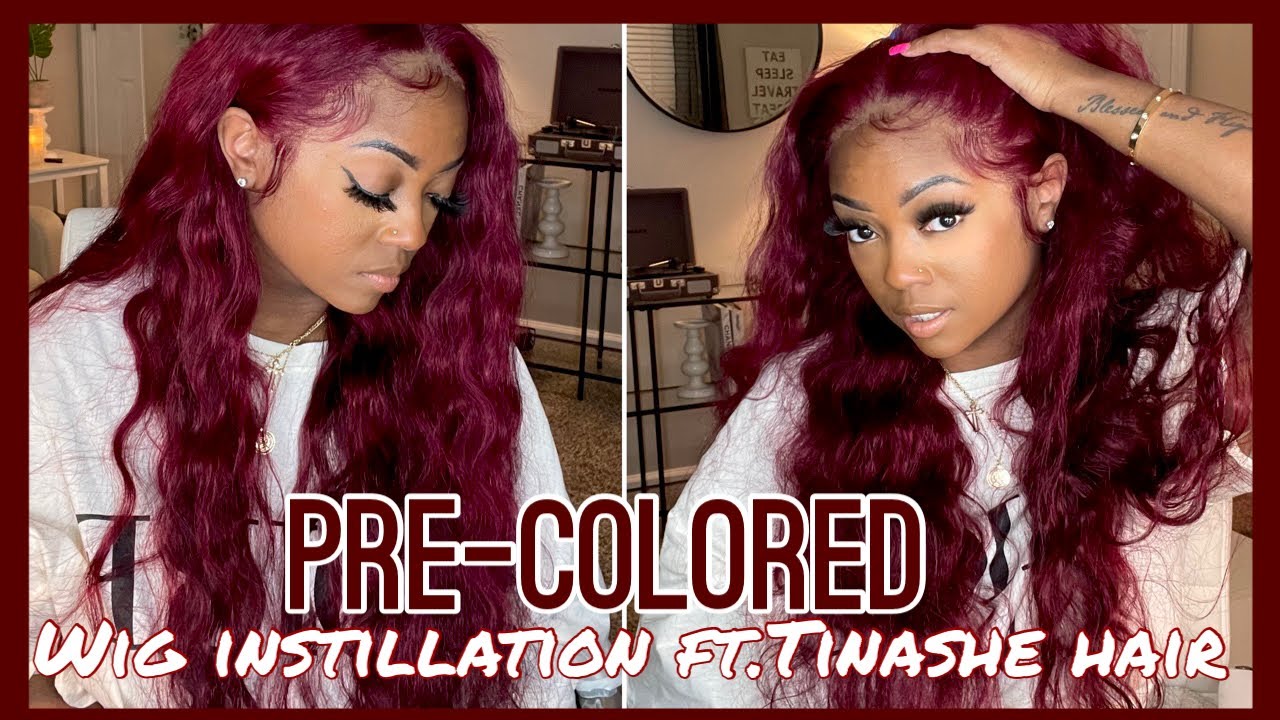 Pre-colored burgundy/99-J 13X4  lace front wig install ft. Tinashe Hair